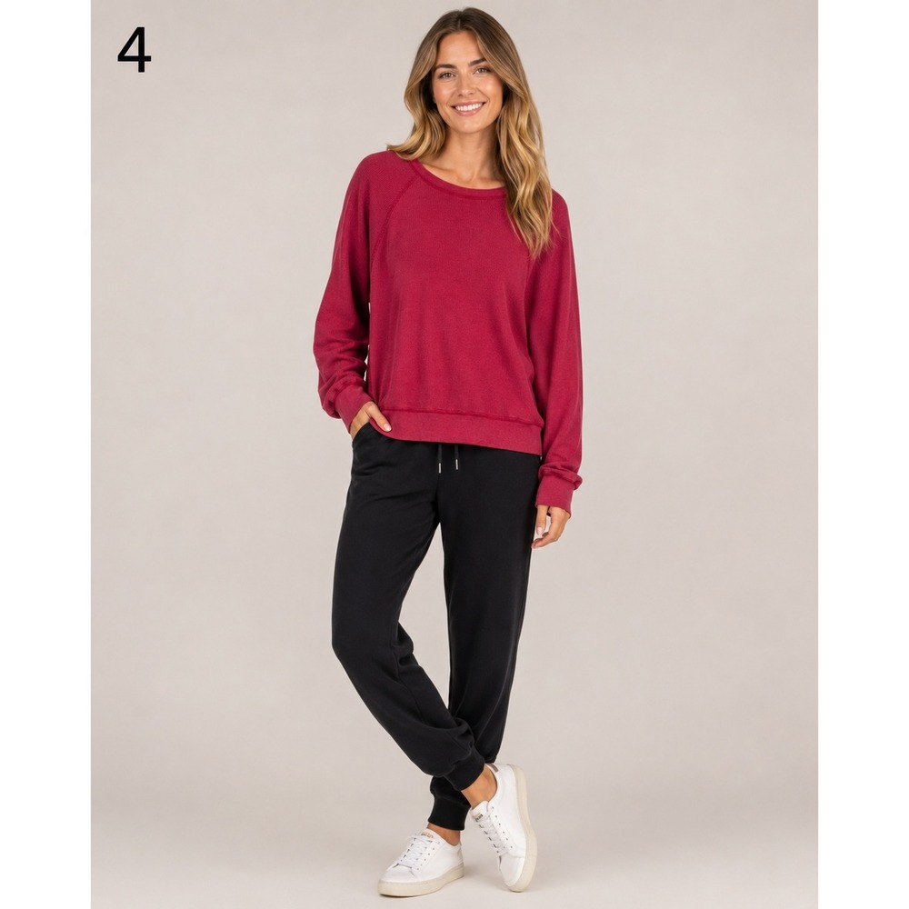 SUNDRY FOR EVEREVE Pink‎ Waffle Knit Long Sleeve Sweatshirt Top Womens 1 Small